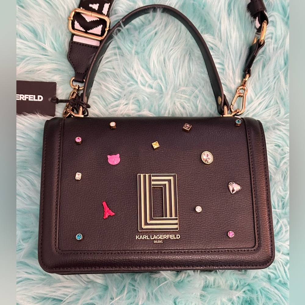 Karl Lagerfeld Paris Black Embellished Women's Handbag NEW! FIRM 65% OFF! - Picture 5 of 12